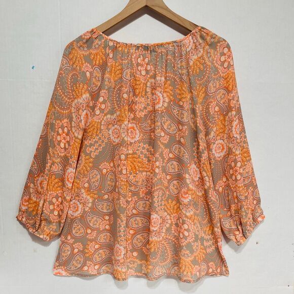 a.n.a. Orange And Brown Paisley Boho Top   Size XL - Picture 2 of 5